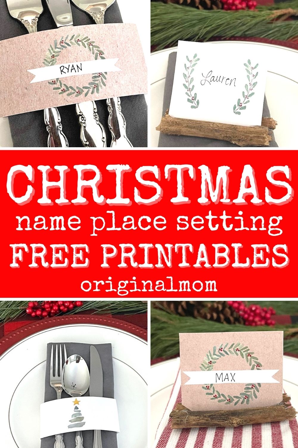 festive watercolor free printable christmas name place settings